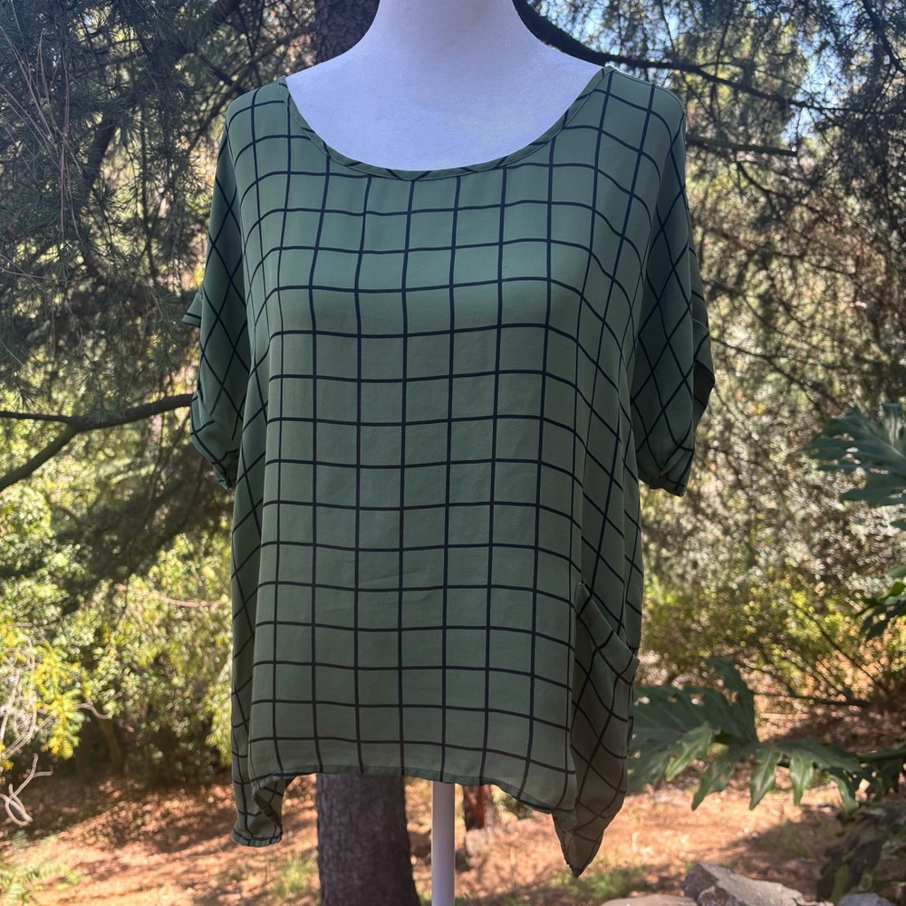 Gemma Olive Grid Blouse